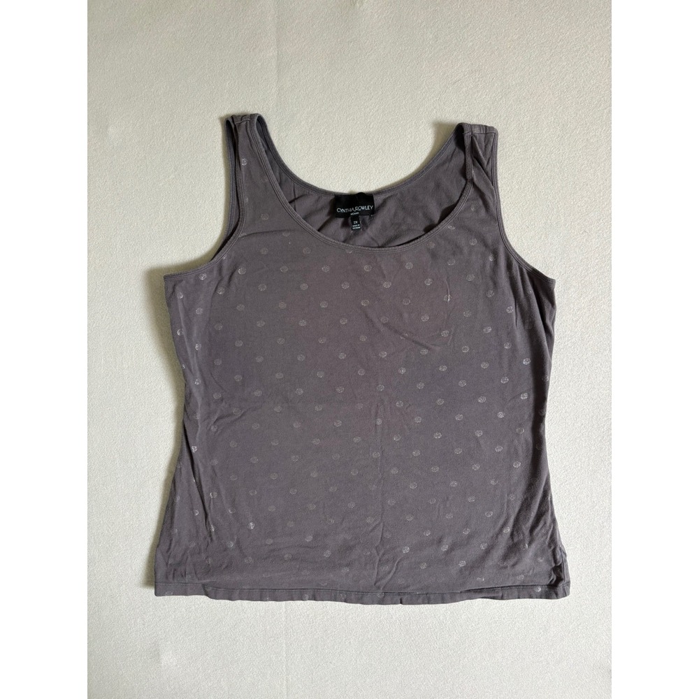 Cynthia Rowley Woman Gray Metallic Polka Dot Tank Top‎ Sleeveless Scoop Neck 2X